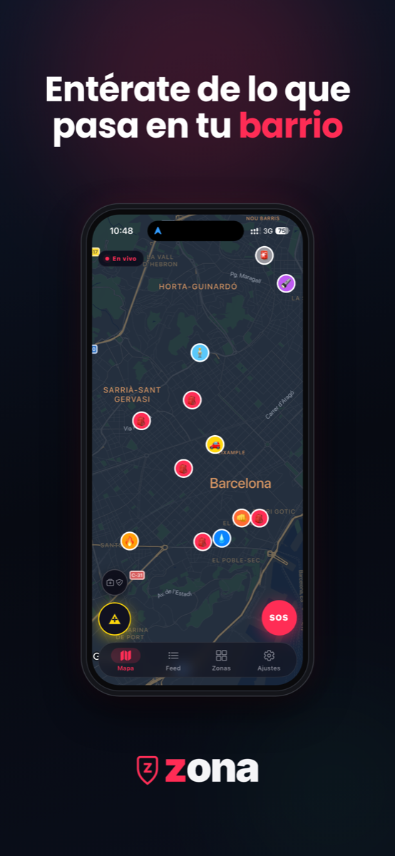 Mapa en vivo de tu barrio — app zona