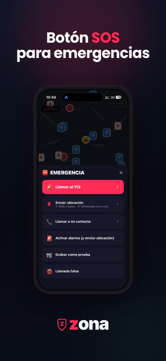 Botón SOS de emergencia — app zona