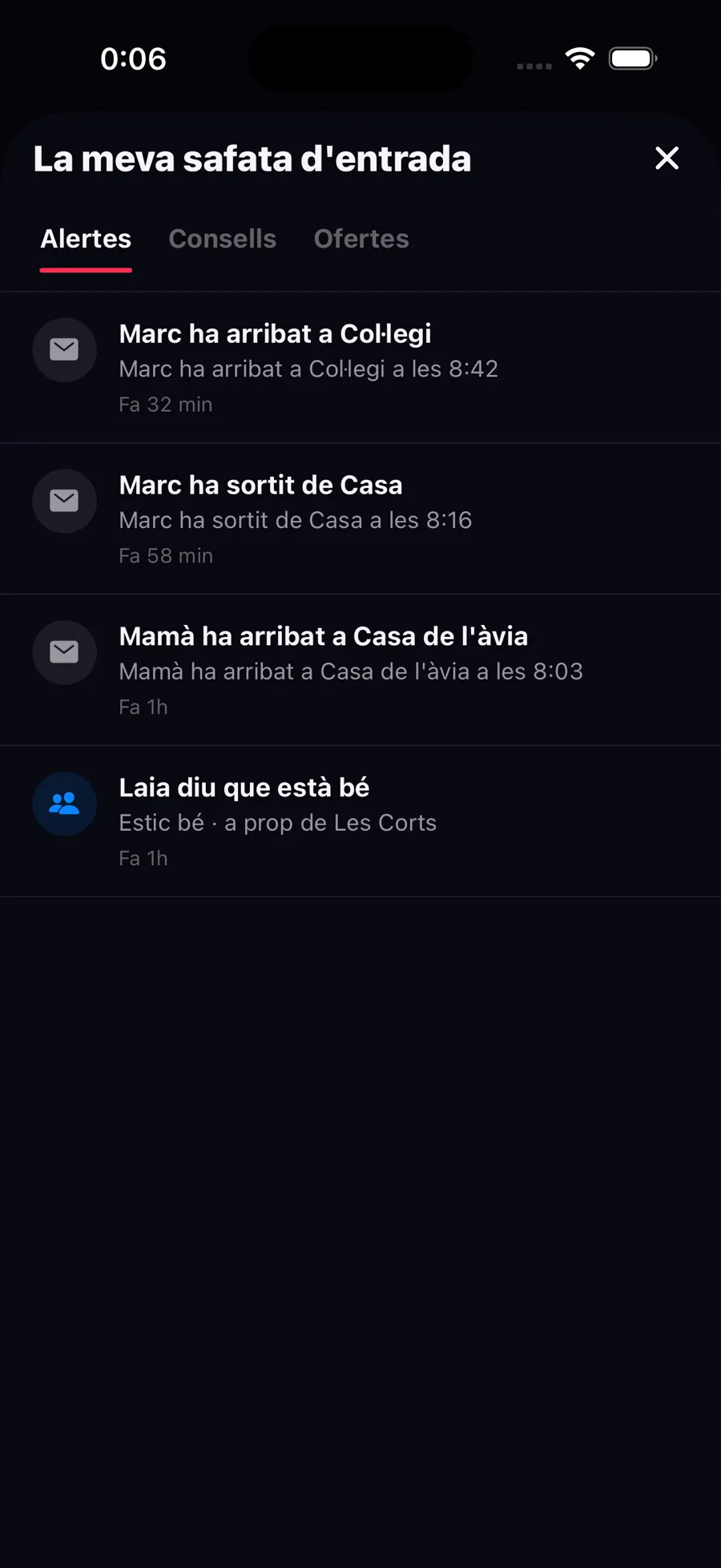 Avisos d'arribada i sortida del teu cercle a l'app Zona