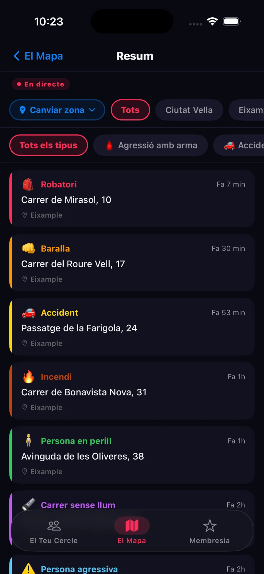Feed d'incidències a prop teu a l'app Zona