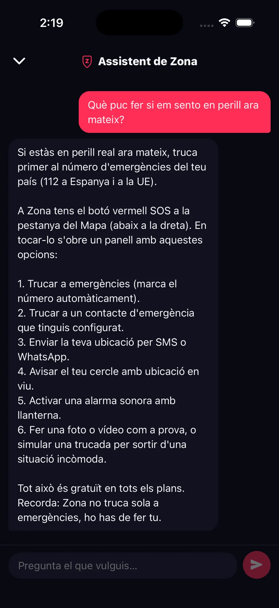 L'assistent de Zona responent dins l'app