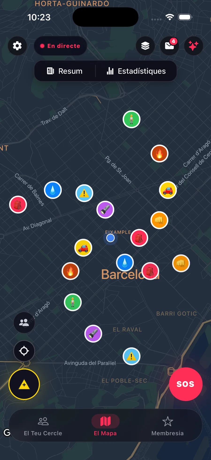 El mapa de Zona amb els avisos a prop teu