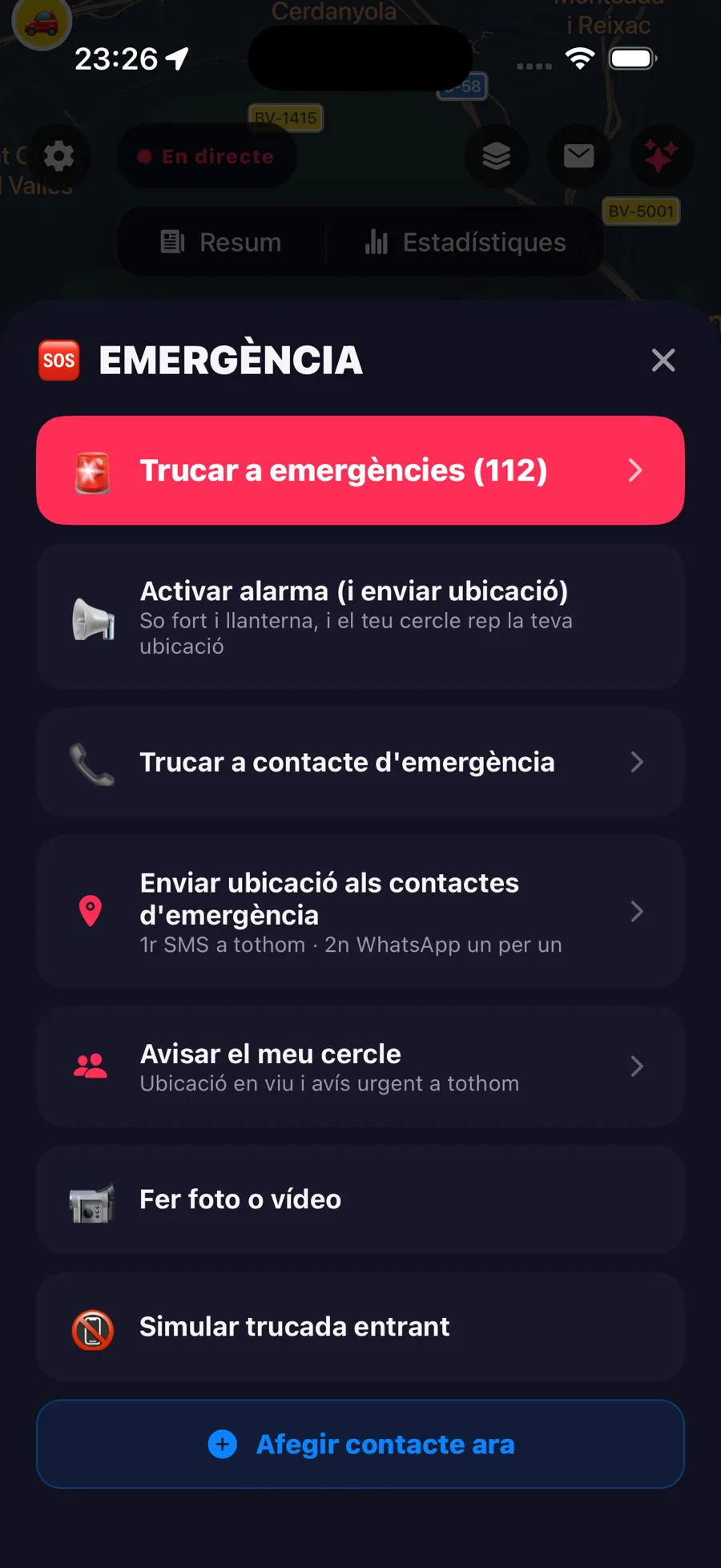 El botó SOS de Zona: trucar a emergències, alarma, contacte d'emergència, enviar ubicació i avisar el cercle