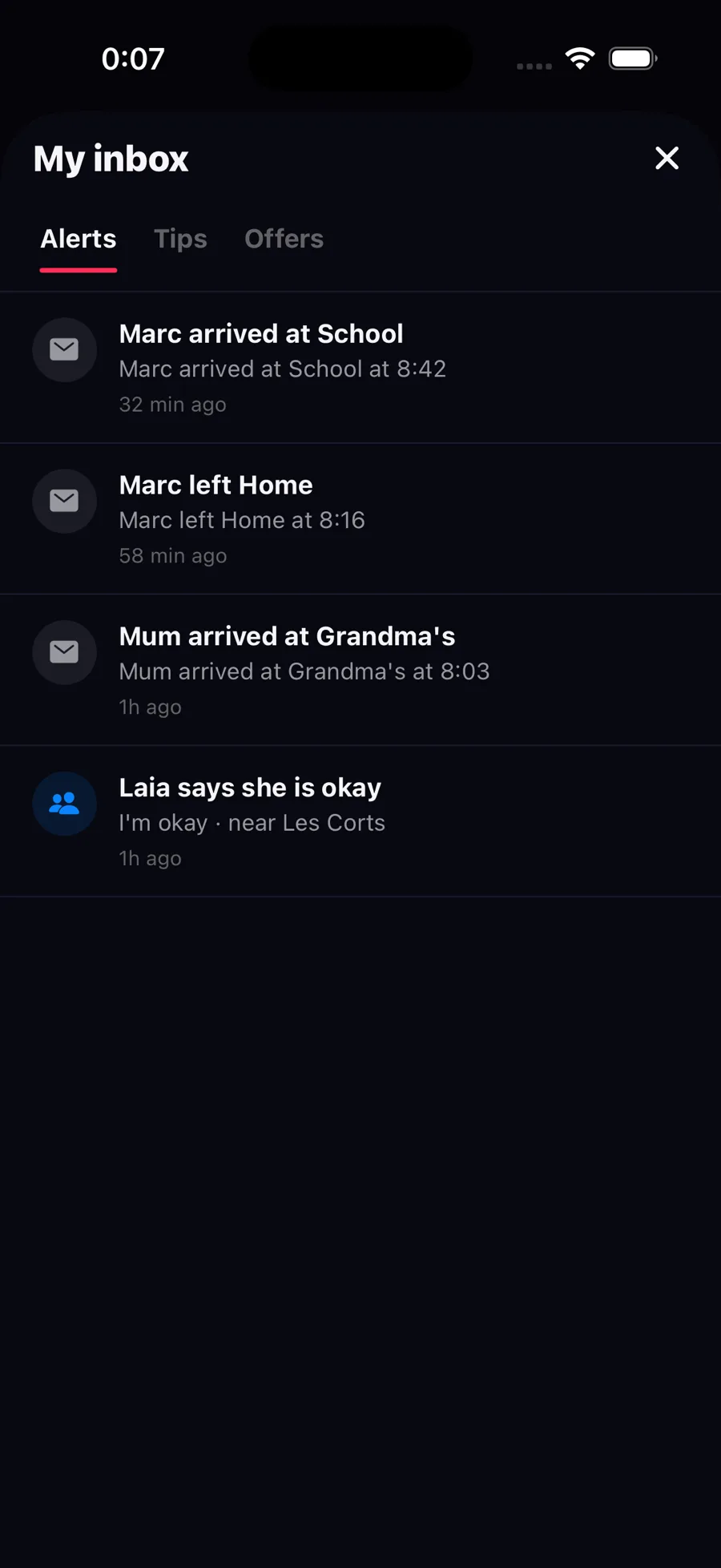 Arrival and departure alerts from your circle in the Zona app