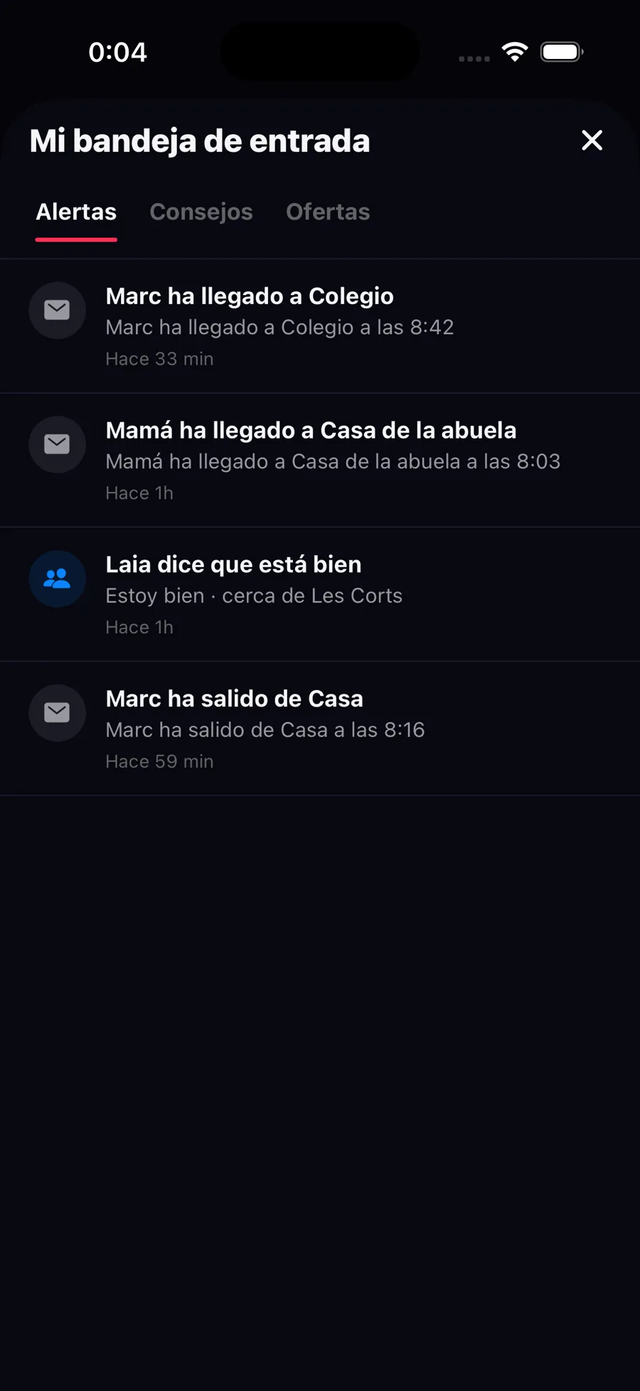 Avisos de llegada y salida de tu círculo en la app Zona